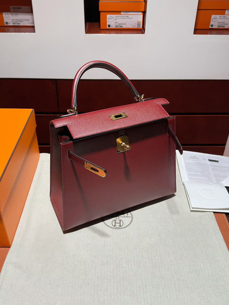 エルメス ケリー28の通販 HERMES ケリー28 外縫い ルージュアッシュ ヴォーエプソン ゴールド金具 H030186CC55 エルメス ケリー28 定価 - 画像 (4)