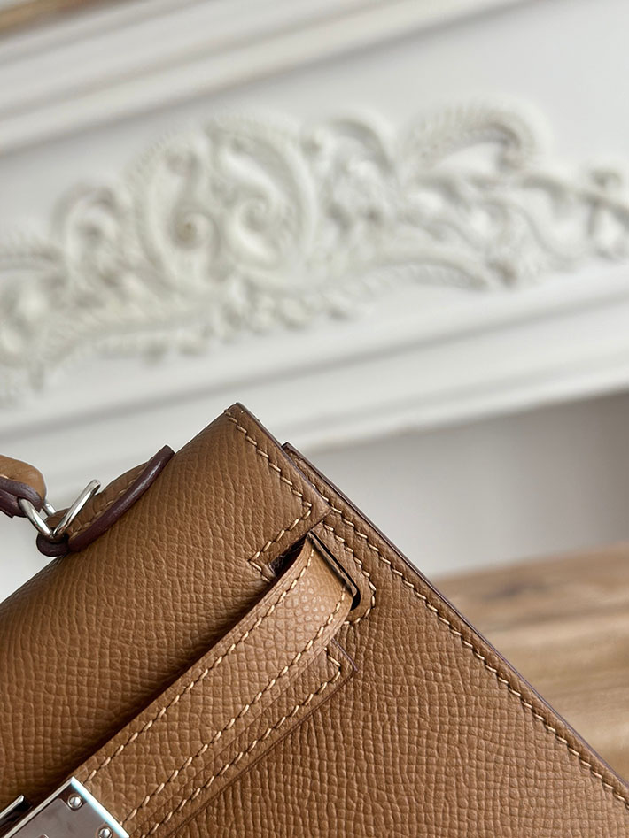 エルメス ミニケリーの定価 HERMES ケリーミニ2 ベージュドゥワイマール ヴォーエプソン シルバー金具 H073663CKD0 エルメス ミニケリー2 - 画像 (6)