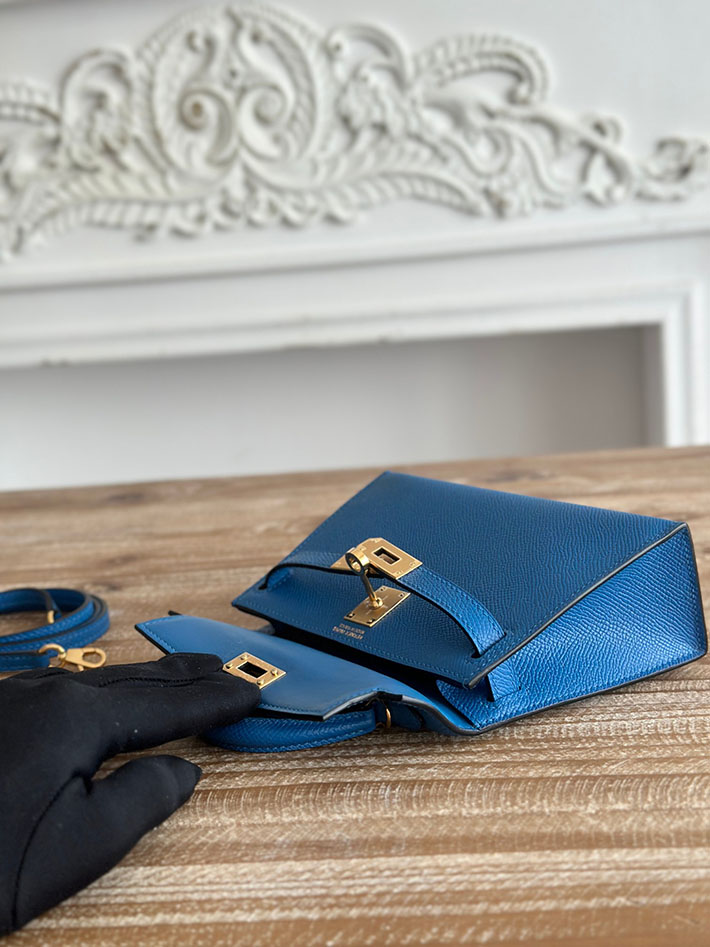 エルメス ミニバッグの定価 HERMES ケリーミニ2 ブルーイドラ ヴォーエプソン ゴールド金具 H073663CCT7 エルメス ショルダーバッグ 種類 - 画像 (3)