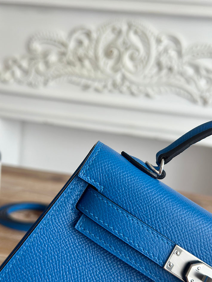 エルメス ミニバッグの定価 HERMES ケリーミニ2 ブルーイドラ ヴォーエプソン シルバー金具 H073663CKT7 エルメス ミニ ショルダー - 画像 (6)