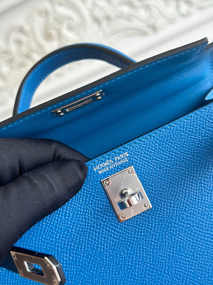 エルメス ミニバッグの定価 HERMES ケリーミニ2 ブルーイドラ ヴォーエプソン シルバー金具 H073663CKT7 エルメス ミニ ショルダー - 画像 (4)