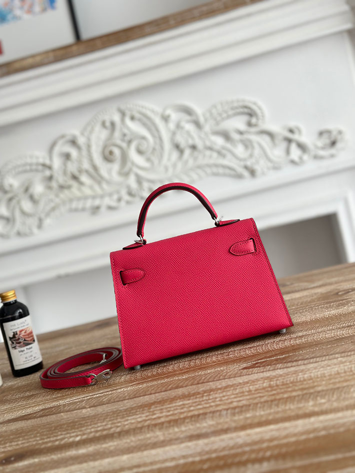 エルメス ミニバッグの定価 HERMES ケリーミニ2 フューシャピンク ヴォーエプソン シルバー金具 H073663CK5J エルメス風 ショルダーバッグ - 画像 (8)