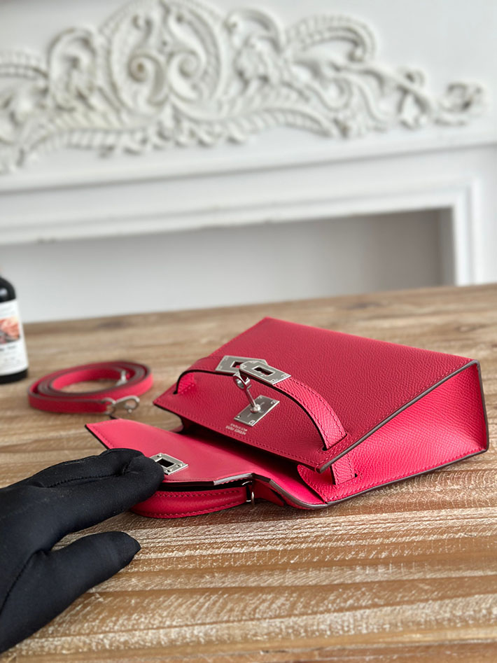エルメス ミニバッグの定価 HERMES ケリーミニ2 フューシャピンク ヴォーエプソン シルバー金具 H073663CK5J エルメス風 ショルダーバッグ - 画像 (3)