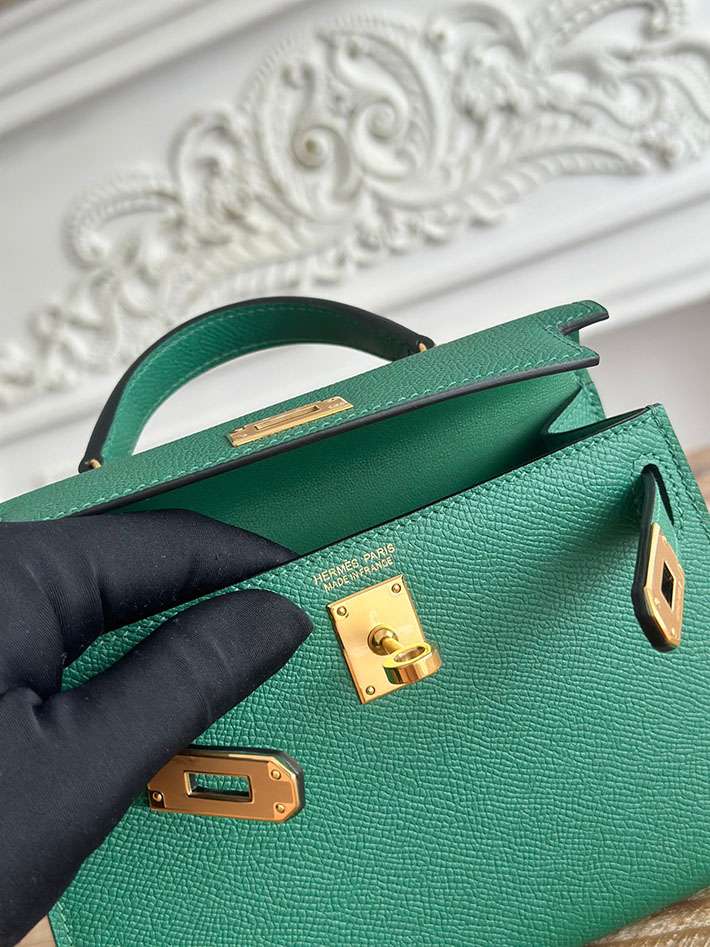 エルメス ケリーバッグの定価 HERMES ケリーミニ2 マラカイト ヴォーエプソン ゴールド金具 H073663CCZ6 エルメス 安い バッグ - 画像 (5)