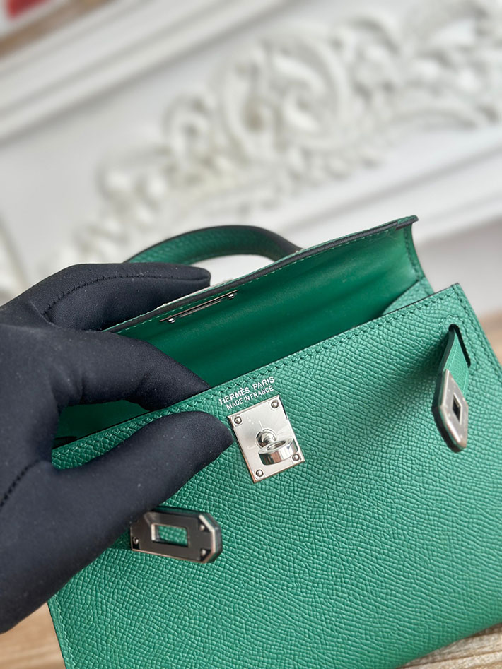 エルメス ケリーバッグの定価 HERMES ケリーミニ2 マラカイト ヴォーエプソン シルバー金具 H073663CKZ6 エルメス バッグ 定価 - 画像 (5)