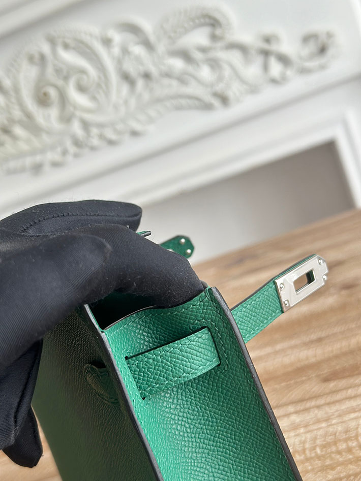 エルメス ケリーバッグの定価 HERMES ケリーミニ2 マラカイト ヴォーエプソン シルバー金具 H073663CKZ6 エルメス バッグ 定価 - 画像 (4)