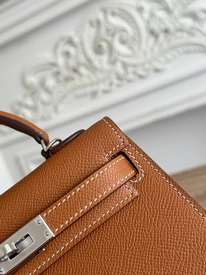 エルメス ケリーバッグの定価 HERMES ケリーミニ2 ゴールド ヴォーエプソン シルバー金具 H073663CK37 エルメス バッグ レディース - 画像 (6)