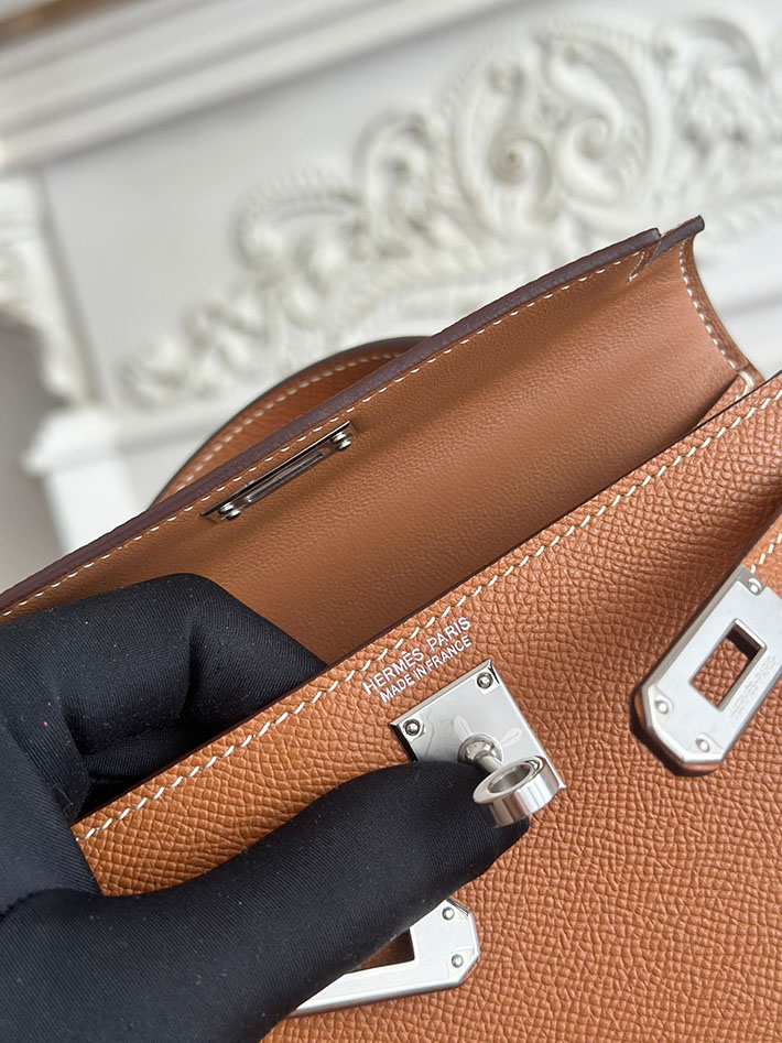 エルメス ケリーバッグの定価 HERMES ケリーミニ2 ゴールド ヴォーエプソン シルバー金具 H073663CK37 エルメス バッグ レディース - 画像 (4)