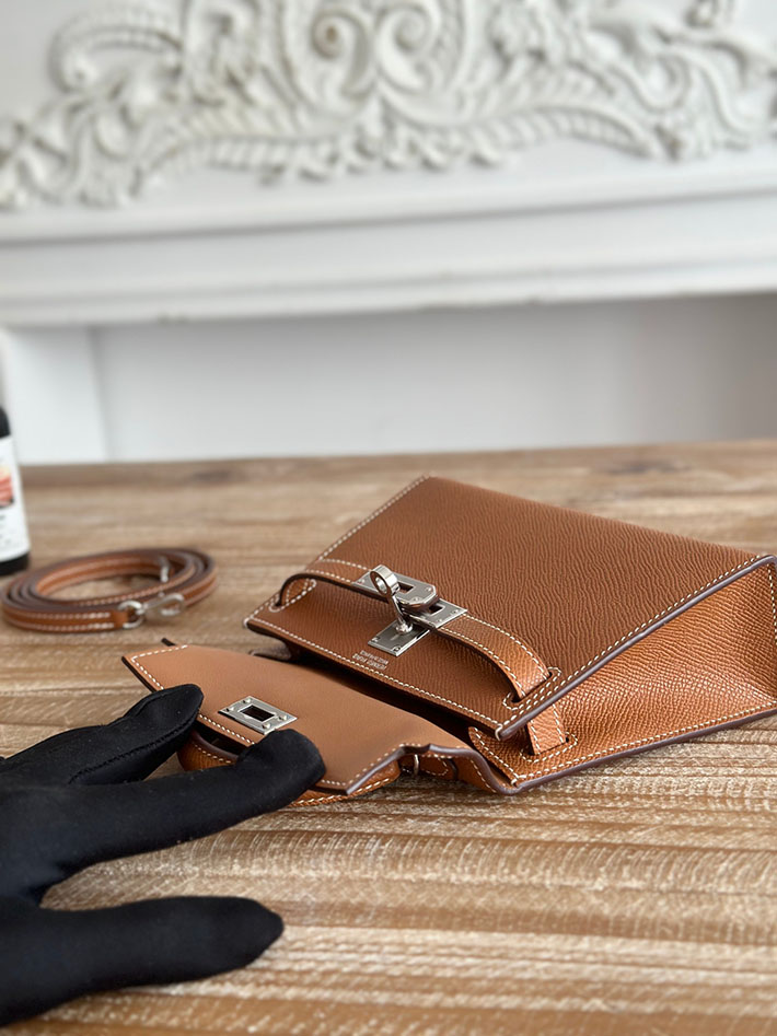 エルメス ケリーバッグの定価 HERMES ケリーミニ2 ゴールド ヴォーエプソン シルバー金具 H073663CK37 エルメス バッグ レディース - 画像 (3)