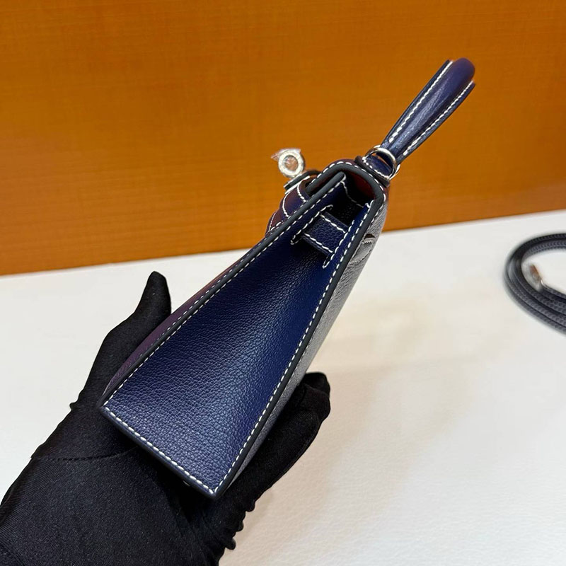 エルメス ケリーミニ2の通販 HERMES ケリーミニ2 ブルーマリン/ルージュアッシュ シェブルミゾル シルバー金具 H073628CK78 エルメス ミニバッグ レディース - 画像 (9)