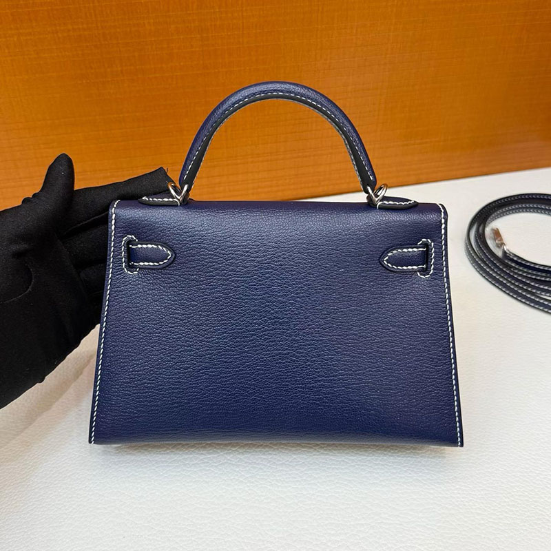 エルメス ケリーミニ2の通販 HERMES ケリーミニ2 ブルーマリン/ルージュアッシュ シェブルミゾル シルバー金具 H073628CK78 エルメス ミニバッグ レディース - 画像 (8)
