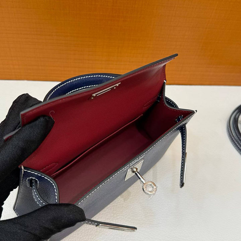 エルメス ケリーミニ2の通販 HERMES ケリーミニ2 ブルーマリン/ルージュアッシュ シェブルミゾル シルバー金具 H073628CK78 エルメス ミニバッグ レディース - 画像 (6)
