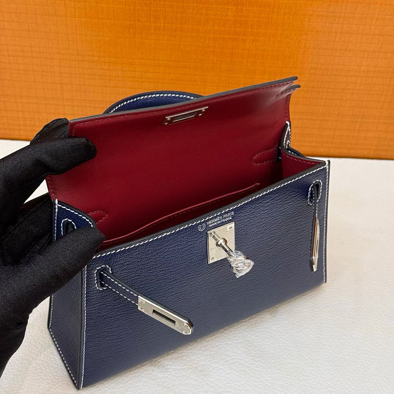 エルメス ケリーミニ2の通販 HERMES ケリーミニ2 ブルーマリン/ルージュアッシュ シェブルミゾル シルバー金具 H073628CK78 エルメス ミニバッグ レディース - 画像 (5)