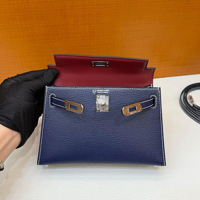 エルメス ケリーミニ2の通販 HERMES ケリーミニ2 ブルーマリン/ルージュアッシュ シェブルミゾル シルバー金具 H073628CK78 エルメス ミニバッグ レディース - 画像 (3)