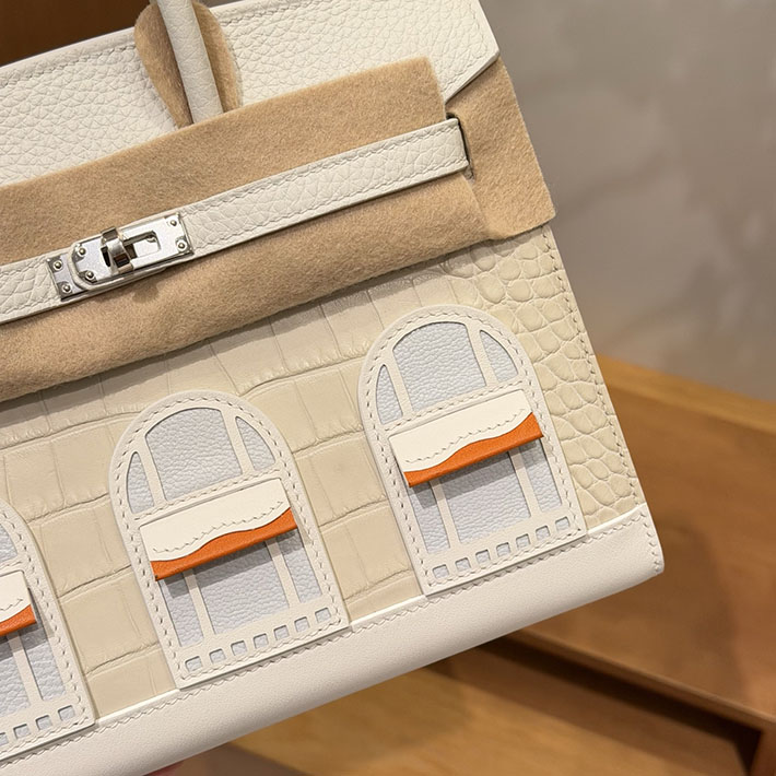 HERMES バーキン20 セリエ フォーブル 初雪 べトン×ホワイト×オレンジ アリゲーターマット×トリヨンクレマンス×スイフト H082324CKAA - 画像 (7)