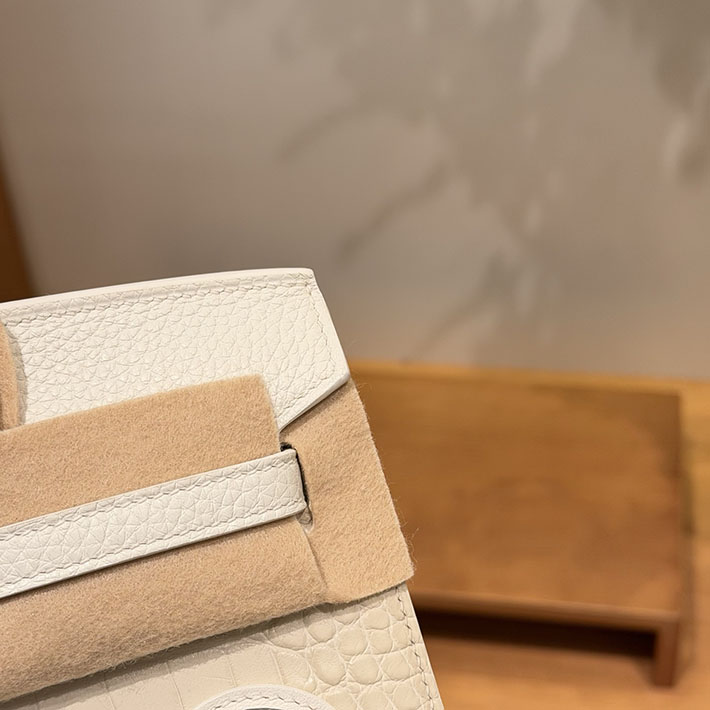 HERMES バーキン20 セリエ フォーブル 初雪 べトン×ホワイト×オレンジ アリゲーターマット×トリヨンクレマンス×スイフト H082324CKAA - 画像 (6)