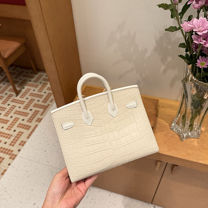 HERMES バーキン20 セリエ フォーブル 初雪 べトン×ホワイト×オレンジ アリゲーターマット×トリヨンクレマンス×スイフト H082324CKAA - 画像 (5)