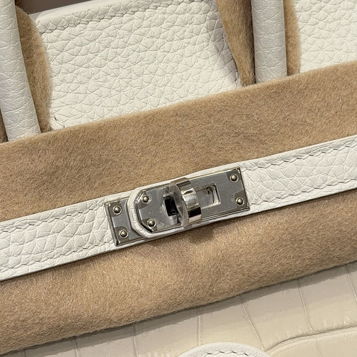 HERMES バーキン20 セリエ フォーブル 初雪 べトン×ホワイト×オレンジ アリゲーターマット×トリヨンクレマンス×スイフト H082324CKAA - 画像 (4)