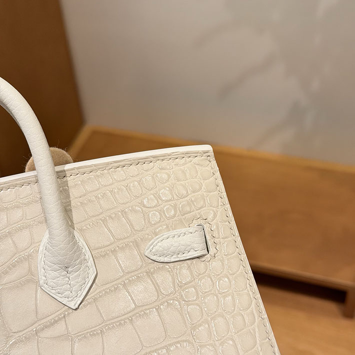 HERMES バーキン20 セリエ フォーブル 初雪 べトン×ホワイト×オレンジ アリゲーターマット×トリヨンクレマンス×スイフト H082324CKAA - 画像 (3)