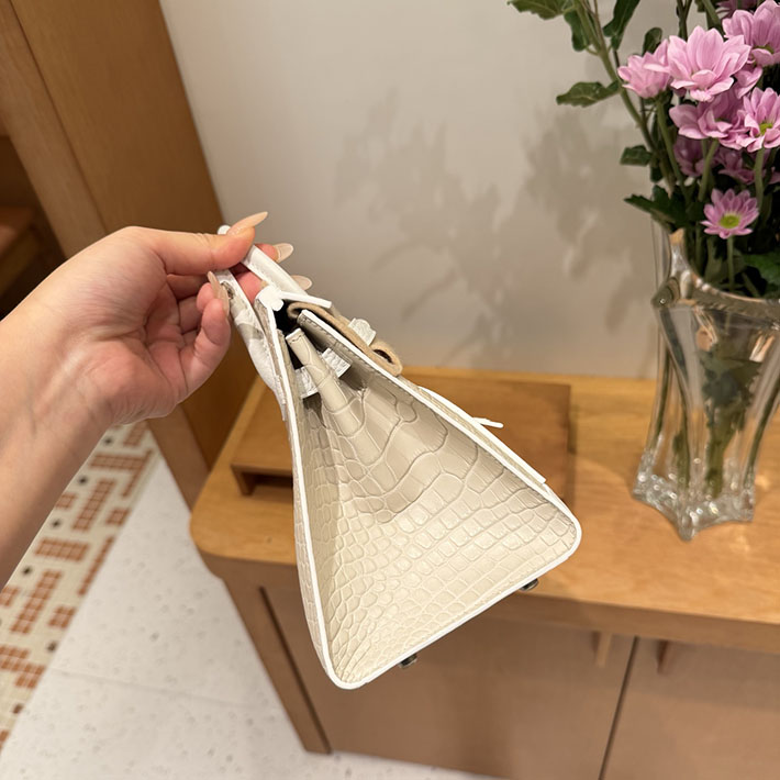 HERMES バーキン20 セリエ フォーブル 初雪 べトン×ホワイト×オレンジ アリゲーターマット×トリヨンクレマンス×スイフト H082324CKAA - 画像 (2)