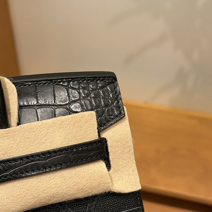 HERMES バーキン 20 セリエ フォーブル ミッドナイト クロ×ジョーヌアンブル×オレンジ ヴォー・マダム×アリゲーターマット×スイフト H082324CKAB - 画像 (4)
