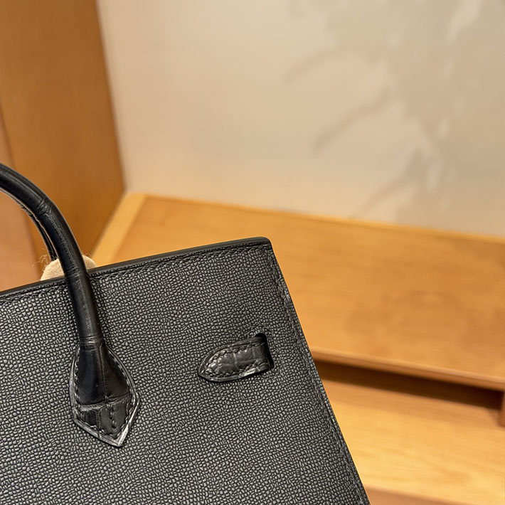 HERMES バーキン 20 セリエ フォーブル ミッドナイト クロ×ジョーヌアンブル×オレンジ ヴォー・マダム×アリゲーターマット×スイフト H082324CKAB - 画像 (2)