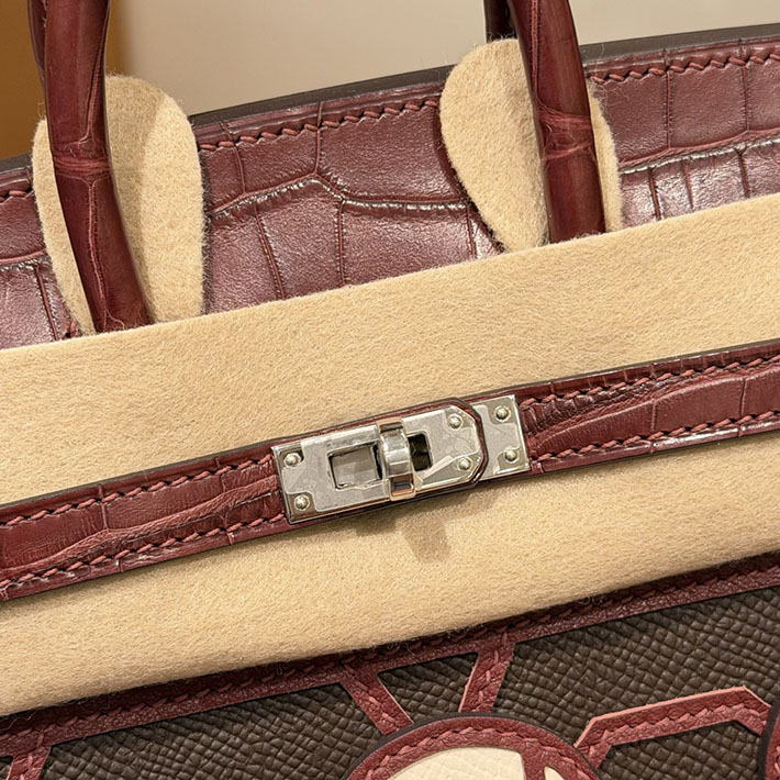 バーキン20 定価 HERMES バーキン20cm セリエ フォーブル ルージュアッシュ×ルージュグレナ×ホワイト シルバー金具 2632298 - 画像 (7)