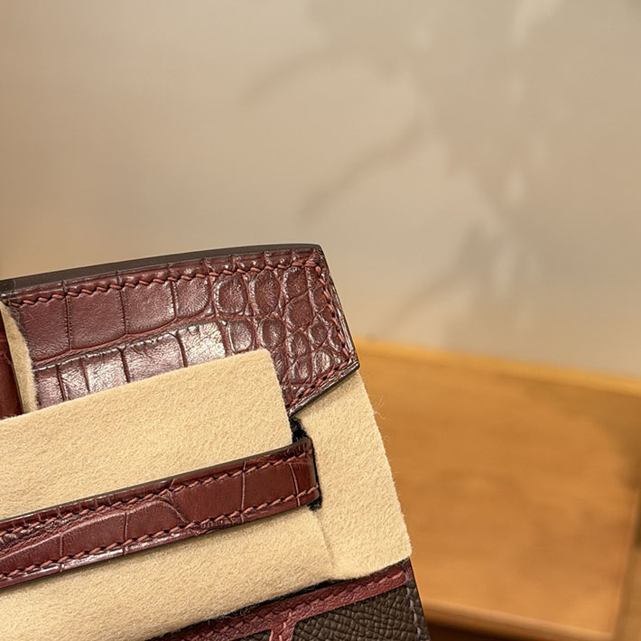 バーキン20 定価 HERMES バーキン20cm セリエ フォーブル ルージュアッシュ×ルージュグレナ×ホワイト シルバー金具 2632298 - 画像 (6)
