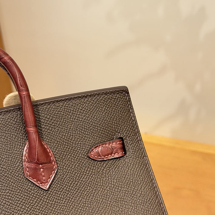 バーキン20 定価 HERMES バーキン20cm セリエ フォーブル ルージュアッシュ×ルージュグレナ×ホワイト シルバー金具 2632298 - 画像 (5)
