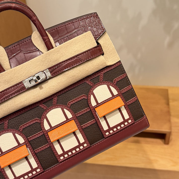 バーキン20 定価 HERMES バーキン20cm セリエ フォーブル ルージュアッシュ×ルージュグレナ×ホワイト シルバー金具 2632298 - 画像 (3)