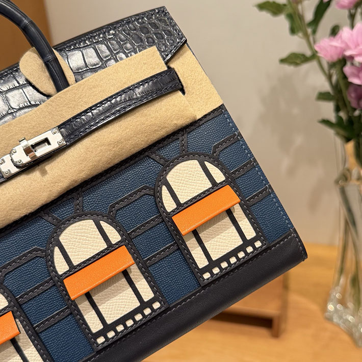 HERMES バーキン20cm セリエ フォーブル 夜 ディープブルー×ブルーマリン×ブルーインディゴ ヴォー・マダム×アリゲーターマット×スイフト 2632301 - 画像 (7)
