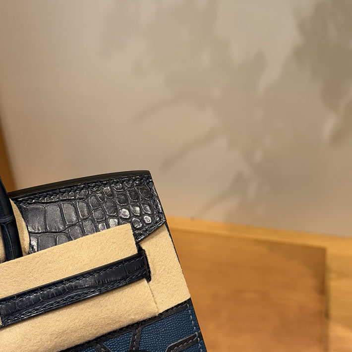 HERMES バーキン20cm セリエ フォーブル 夜 ディープブルー×ブルーマリン×ブルーインディゴ ヴォー・マダム×アリゲーターマット×スイフト 2632301 - 画像 (6)