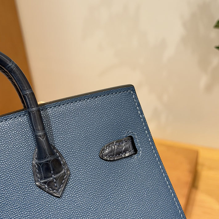 HERMES バーキン20cm セリエ フォーブル 夜 ディープブルー×ブルーマリン×ブルーインディゴ ヴォー・マダム×アリゲーターマット×スイフト 2632301 - 画像 (2)