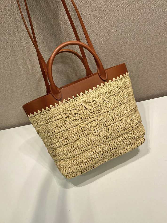 プラダ バッグ レディース 新作 PRADA スモール クロシェxレザー トートバッグ ナチュラル 1BG500_2M2Q_F02S9 プラダ トートバッグ レディース - 画像 (9)