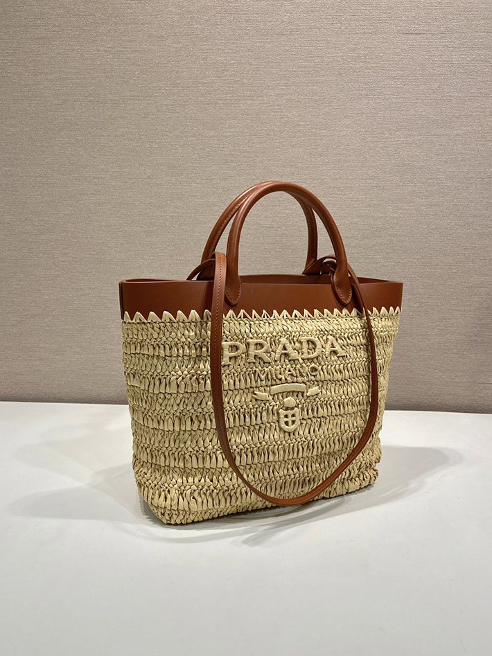 プラダ バッグ レディース 新作 PRADA スモール クロシェxレザー トートバッグ ナチュラル 1BG500_2M2Q_F02S9 プラダ トートバッグ レディース - 画像 (8)