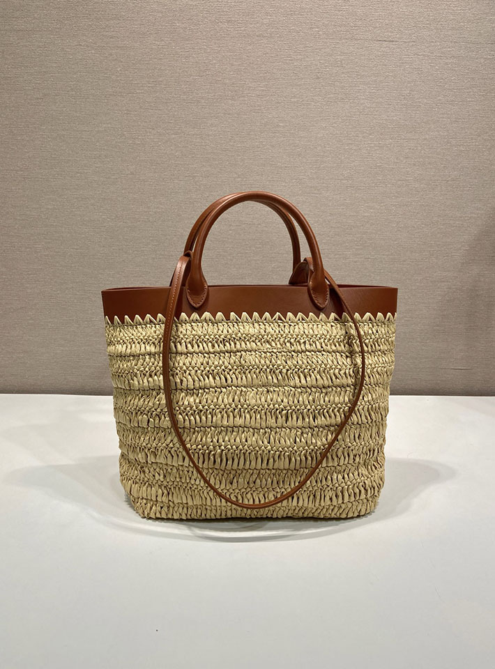 プラダ バッグ レディース 新作 PRADA スモール クロシェxレザー トートバッグ ナチュラル 1BG500_2M2Q_F02S9 プラダ トートバッグ レディース - 画像 (7)