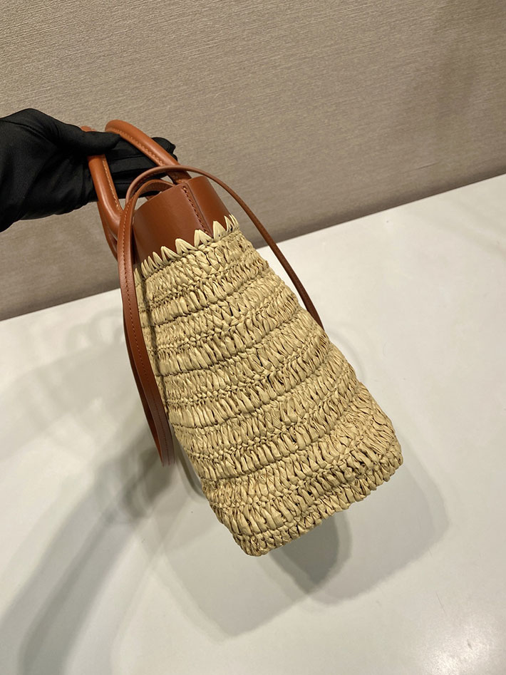 プラダ バッグ レディース 新作 PRADA スモール クロシェxレザー トートバッグ ナチュラル 1BG500_2M2Q_F02S9 プラダ トートバッグ レディース - 画像 (6)