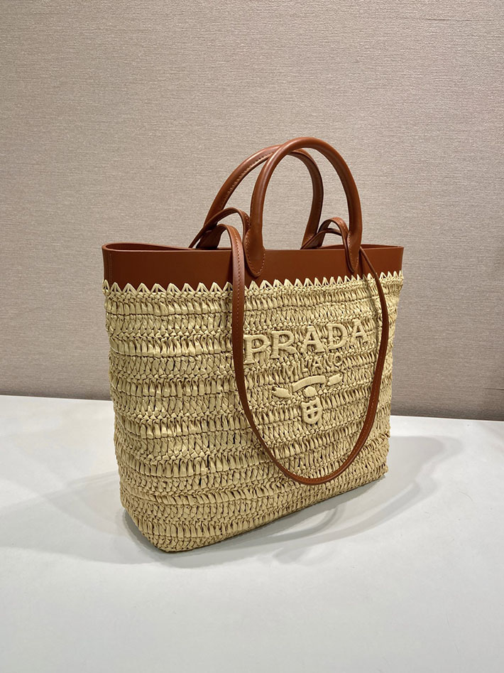 プラダ バッグ レディース 新作 PRADA ミディアム クロシェxレザー トートバッグ ナチュラル 1BG499_2M2Q_F02S9 プラダ トート バッグ 公式 - 画像 (8)