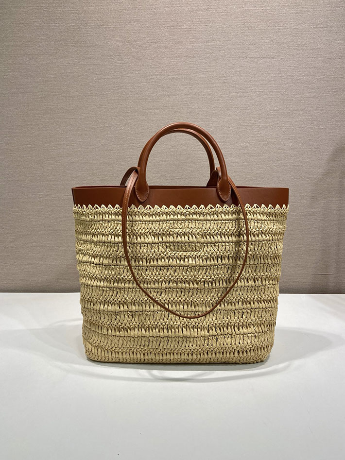 プラダ バッグ レディース 新作 PRADA ミディアム クロシェxレザー トートバッグ ナチュラル 1BG499_2M2Q_F02S9 プラダ トート バッグ 公式 - 画像 (7)