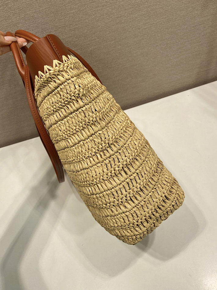 プラダ バッグ レディース 新作 PRADA ミディアム クロシェxレザー トートバッグ ナチュラル 1BG499_2M2Q_F02S9 プラダ トート バッグ 公式 - 画像 (6)