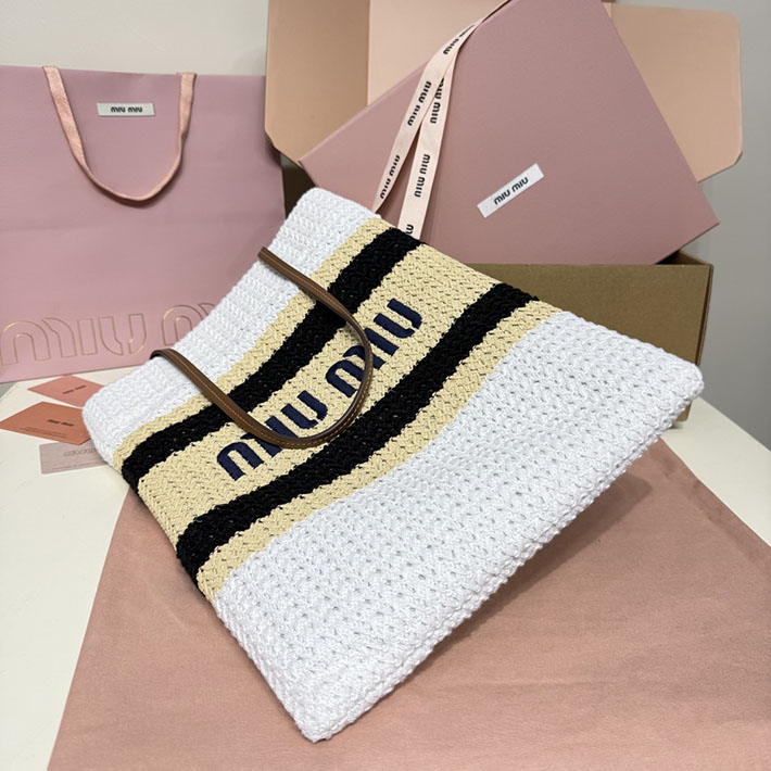 最高級MiuMiuスーパーコピー ミュウミュウ ラフィアエフェクトウーブン トートバッグ 5BG248_2DO3_F0N86_V_ORO Miumiu トートバッグ 布 - 画像 (7)