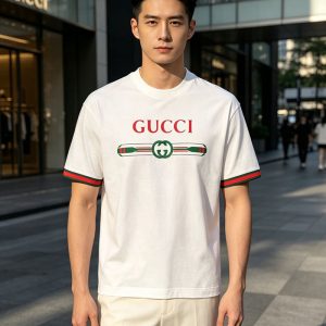 グッチ 服 アウトレット GUCCI グッチ コットン ロゴ コットン Tシャツ clothes20260011 グッチの白いプリントTシャツ
