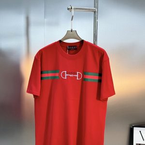 グッチ 服 アウトレット GUCCI グッチ 綿100% ユニセックスプリント柄のTシャツ clothes20260016 100%コットンTシャツ、レッド