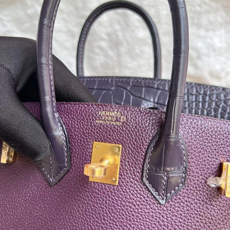 エルメスコピー通販 HERMES バーキン25 タッチ カシス トゴ/クロコダイル ゴールド金具 H082823CC59 バーキン持ってる 女 - 画像 (4)