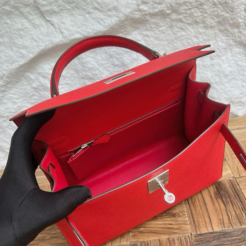 エルメスコピー通販 HERMES ケリー28 外縫い ルージュドクール ヴォーエプソン シルバー金具 H030186CKS3 エルメス ケリー28 外縫い - 画像 (5)