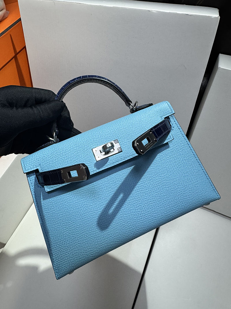 エルメスコピー通販 HERMES ケリーミニ2 外縫い セレステ/ブルーロイヤル ヴォーエプソン クロコダイル シルバー金具 2634129 ケリーミニ 2 定価 - 画像 (8)