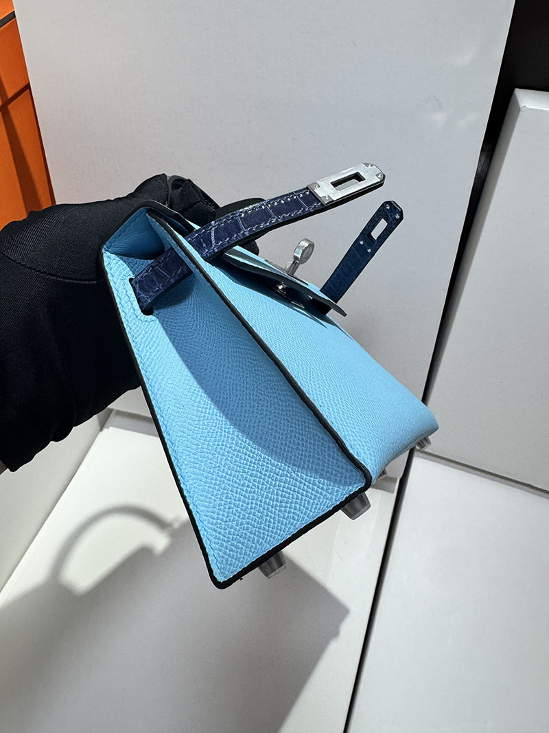 エルメスコピー通販 HERMES ケリーミニ2 外縫い セレステ/ブルーロイヤル ヴォーエプソン クロコダイル シルバー金具 2634129 ケリーミニ 2 定価 - 画像 (7)