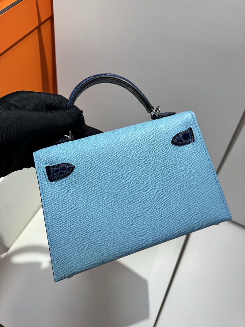 エルメスコピー通販 HERMES ケリーミニ2 外縫い セレステ/ブルーロイヤル ヴォーエプソン クロコダイル シルバー金具 2634129 ケリーミニ 2 定価 - 画像 (5)