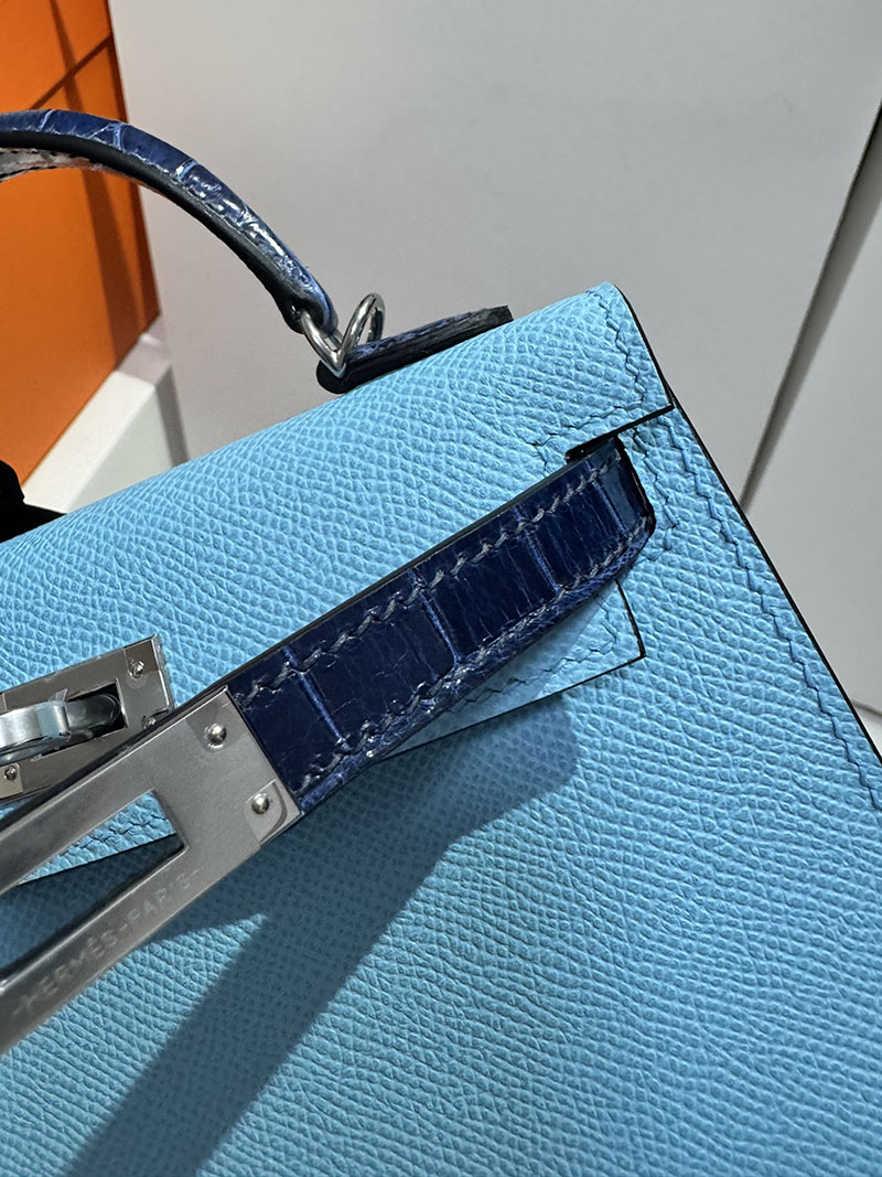 エルメスコピー通販 HERMES ケリーミニ2 外縫い セレステ/ブルーロイヤル ヴォーエプソン クロコダイル シルバー金具 2634129 ケリーミニ 2 定価 - 画像 (3)