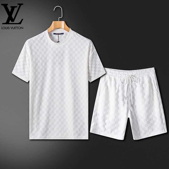 最高級ルイヴィトンスーパーコピー Louis Vuitton ジャカード織りのTシャツとショートパンツのセットclothes202600401 ルイ・ヴィトン ブラックTシャツセット - 画像 (8)